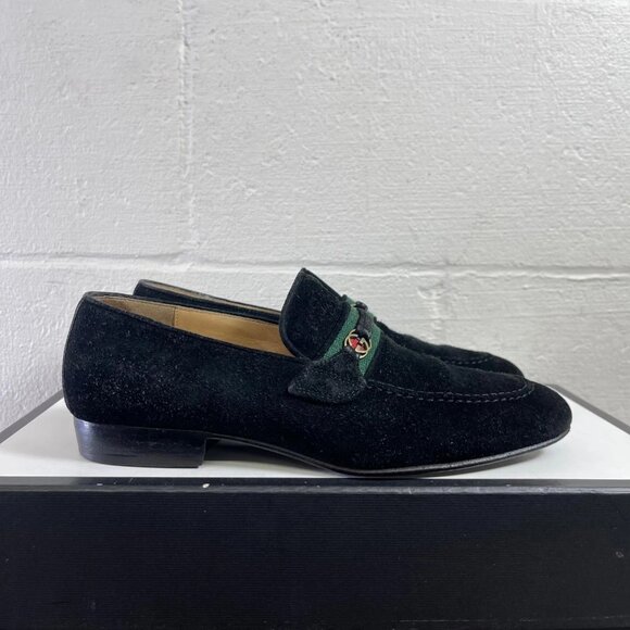 Vintage GUCCI GG Horsebit Web Loafers Black Suede Slip On Women's Size 7 B - Picture 3 of 12